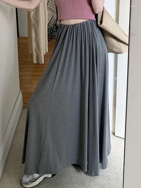 Saias qiukichonson cinza preto saia longa feminina de cintura alta primavera no verão em estilo coreano vintage max rok