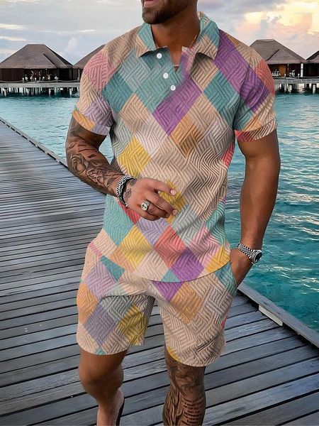 Tute da uomo da uomo Summer Men Suit 3D Stampa 3d Colorate TOTTO POTTO SHORTS SHORTS DUE PEZZI SET CASA CASTICHE CASTICHE SET