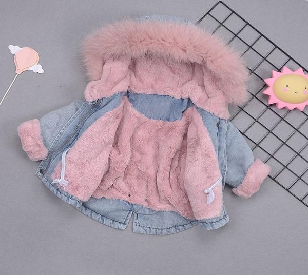 Jaqueta de jeans benemaker para meninas crianças inverno parkas peles jeans windbreaker bebê roupas de lã grossa de roupa de vestuário infantil yj147 y5310526