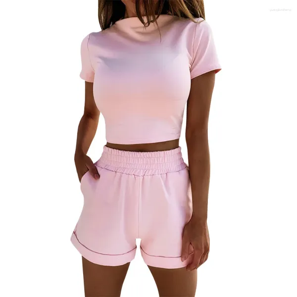 Damen -Trainingsanzüge 2024 Sommer Mode Slim Short Hosen setzt Frauen Feste Farbe eng geschnittener Oberteil und Shorts zweiteilige Set Female Streetwear