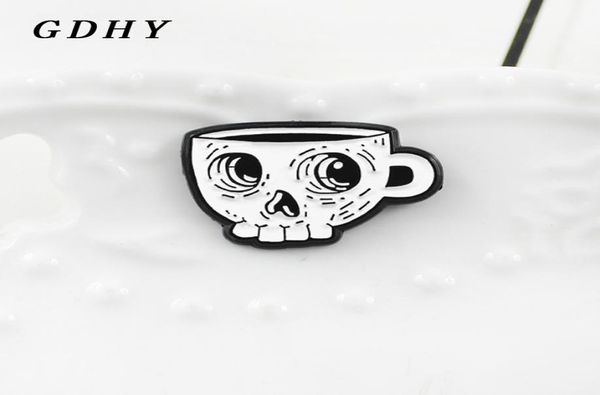 Gdhy weißes Skelett Kaffee Tasse Brosche Emaille Pin Schädel Tasse Death039s Schädel Cafe Lapel Hemd Brosche Emblem Halloween Geschenk7190984