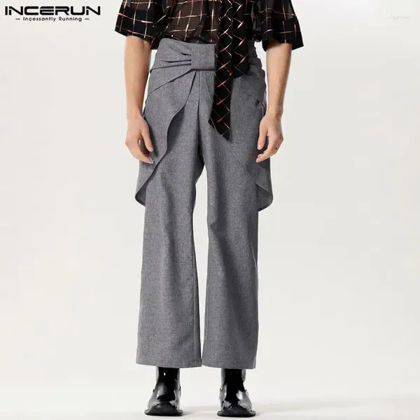 Мужские штаны Incerun 2024 American Style Mens Mens Brousers Персонализированный дизайн талии длинная повседневная уличная одежда сплошная столовая панталоны S-5xl