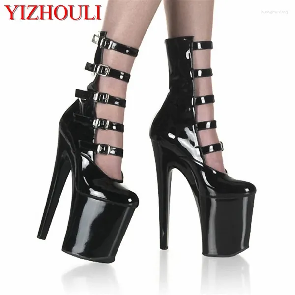 Dans Ayakkabı Roman Tarz Yuvarlak Kafa Stiletto Topuk 20 Cm Yüksek Topuklu Cavaliers Kulüp Kişilik Ayak Bileği Botları Model Kutup Performans Ayakkabı