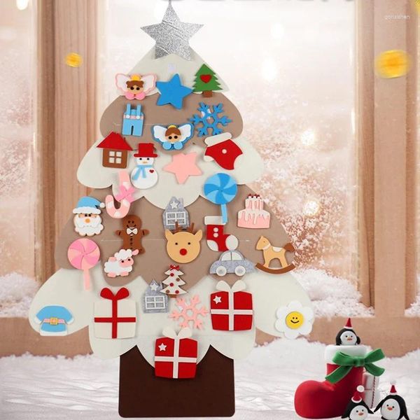 Estatuetas decorativas sentidas árvores de Natal crianças DIY Natal Santa Claus Gerry Decor 2024 Noel feliz ano Presentes