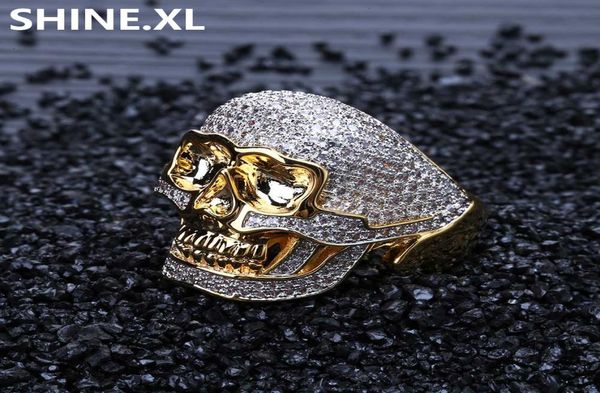 Anello hip hop in rame color gold gollo ghiacciato micro anello di cranio in pietra a base di pietra per uomini donne5184636