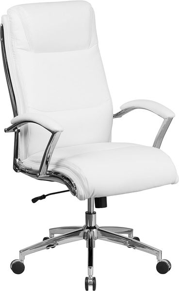 Flash Furniture Rebecca High Back Designer White Leathersoft Smooth Implementato sedia da ufficio girevole con base cromata e armi