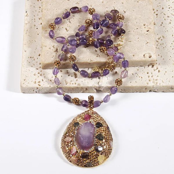 Luxus natürlicher Kristall Tränen Wassertropfen Steine Anhänger Halskette für Frauen Lady Amethyst Perle Citrine Wunderschönes Schmuck Geschenk 240425