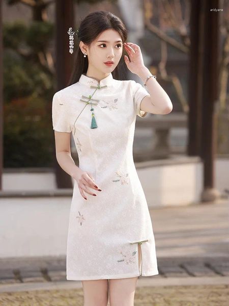 Ethnische Kleidung plus Größe Frauen Qipao Sommerkleid traditionelle chinesische chinesische Cheongsam Vintage Klassische Print Satin Vestidos Sexy Slim Bankett