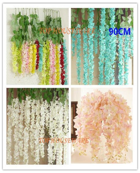 10colors 90cm Wisteria Artificial Wisteria Silk Flower Vine para Diy Home Party Wedding Garden Decoração Floral Sala de estar Valentine Day1139028