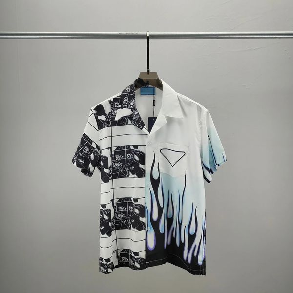 Sommer kurzärmeliges Hemd für Männer Retro Flammnähte Muster Design Hawaiian Strandhemden Pajamacollar Seidenhemd 240422