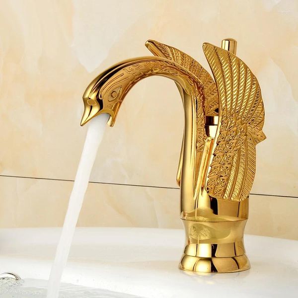 Waschbecken Wasserhähne Retro -Becken Wasserhahn Golden Schwarzer Schwan -Form -Waschwassin Arbeitsplatte und kaltes Wassermixerdeck montiert TZH001