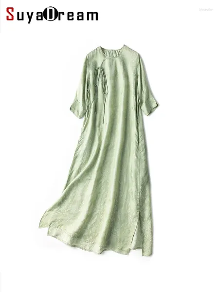 Vestidos de festa Suyadream Long for Woman 50%Real Silk Vintage Chinese Style Dress 2024 Spring Summer Roupos elegantes verde