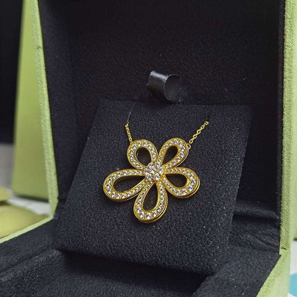 Designer Schmuck Vanclef Anhänger Halsketten Version Sonnenblumen Halskette mit vollen Diamanten hohl Große Blumen Einfach und 18k Roségold fünf Blütenblüten Halskette