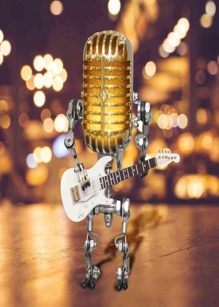 Lâmpada de robô de guitarra de microfone Decoração da casa Retro Ornamentos de jardim steampunk startyard lumining resina estátua para casa y118989750