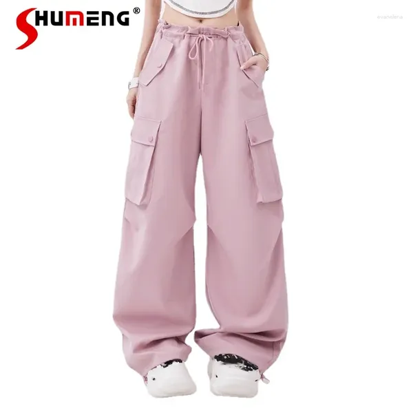 Calça feminina estilo japonês macacão rosa Summer insear retro bock-bocketstring design doce lice