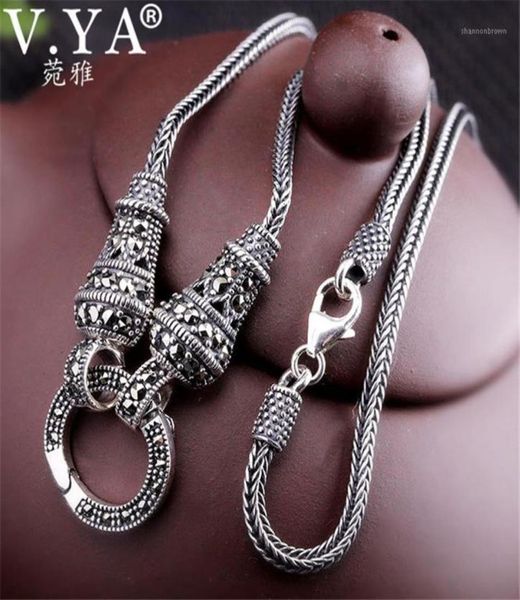 Подвесные ожерелья Vya Thai Silver Long Chain Ожерелье для женщин 925 Стерлингу Марказит Стоун 15 мм 60 см 70 см 75 см 80cm16137226