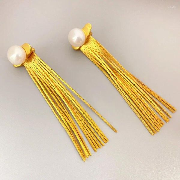 Orecchini per borchie imitazione Pearl Long pennaglie per le donne Catena di moda Nappel Earring Oro Vintage Gold Gioielli BRINCOS GIOITÀ