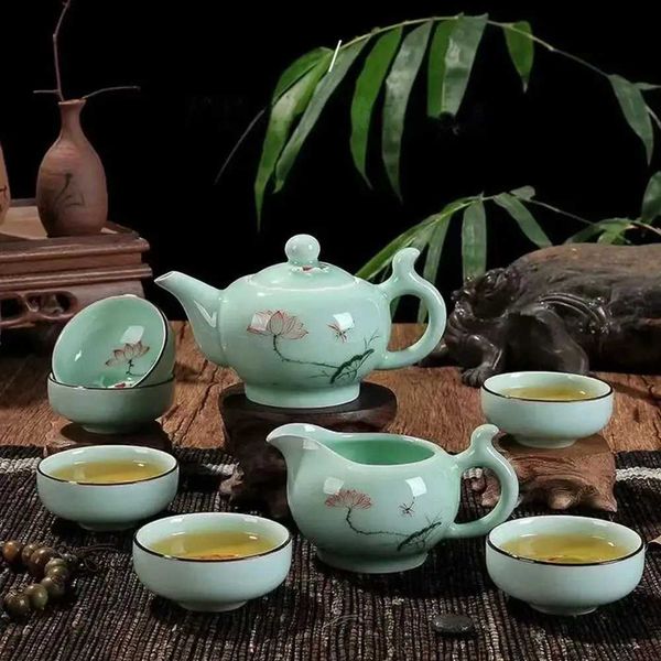 SET DI AFFETTO TEFE Ceramic Kung Fu Cinautri da tè di tè di tè dipinti a mano 6 tazze da tè coperto di tè rotonde tea tea