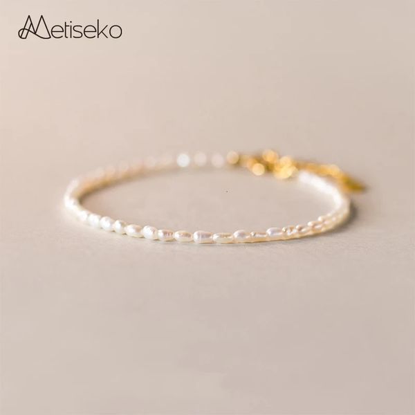 Metiseko Mini Reis Perle natürliches Süßwasserperlenarmband 925 Sterling Silber mit 14K Goldarmband Süß elegant für Frauen 240428