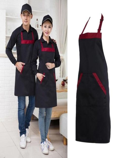 Half Kitchen Apron Chef Chef Catering Halterneck Bib com 2 bolsos avens sem mangas para mulheres homens pretos Red4845507