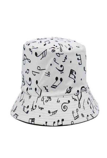 Stingy Brim Hats Fashion White Music Note Bucket Sun Caps Hip Hop Man Womens Visser 2203303923349