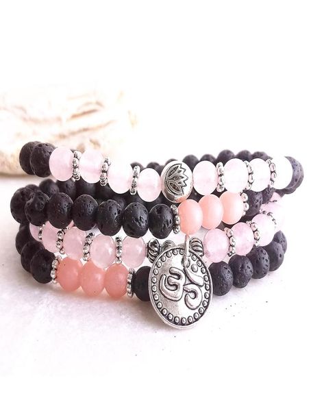 MG0987 Design alla moda 6 mm Rose Quartz Lava Bracciale in pietra Womens Opal Rosa 108 Mala Ohm Charm Braccialette6210157