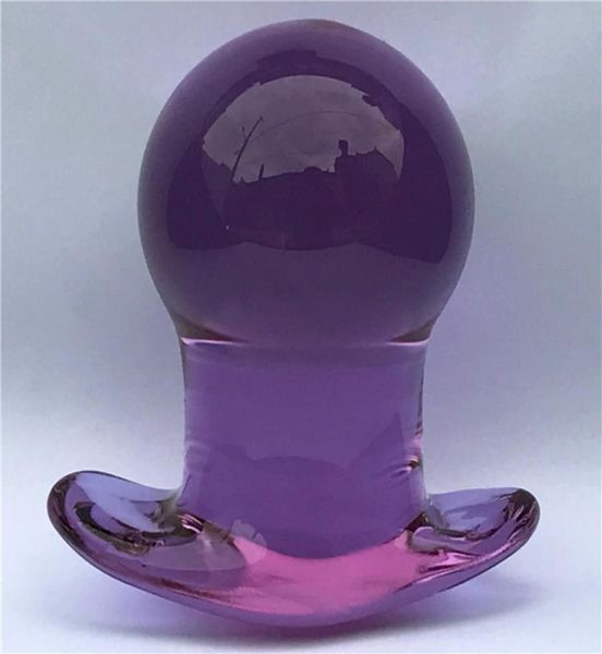 Nuovo Crystal Purple 50mm Grande spina con testa grande Vagina Glass di dilaratador Dildo per tallone Massaggio Prostata ASSAGGIO GAY GAY Sex Toys Y204592956