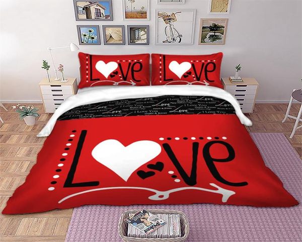 Wongs Bedding Love Bedding Set Red Color Duvet Capa travesseiro de travesseiros Têxteis caseiros C02232537544