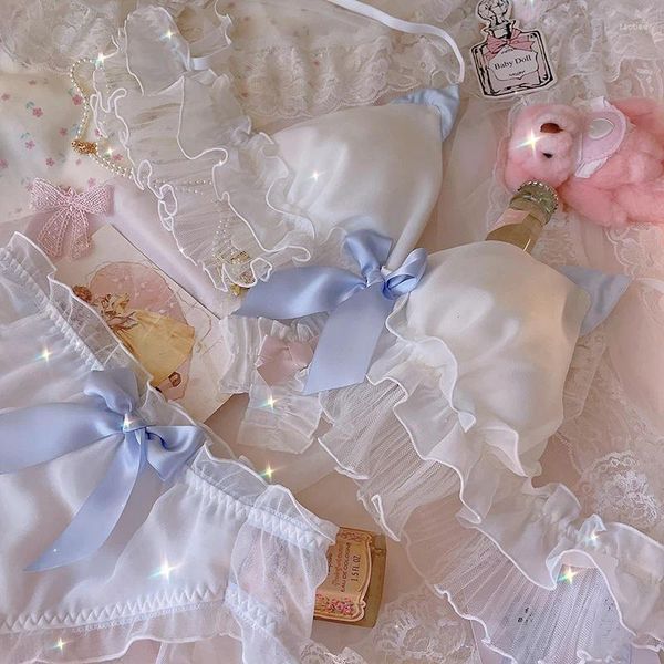 Reggiseni set graziosi orecchie lolita ragazza signore grandi dimensioni ultra sottili gonna di lingerie biancheria intimo triangolo tazza senza anello in acciaio set di reggispi