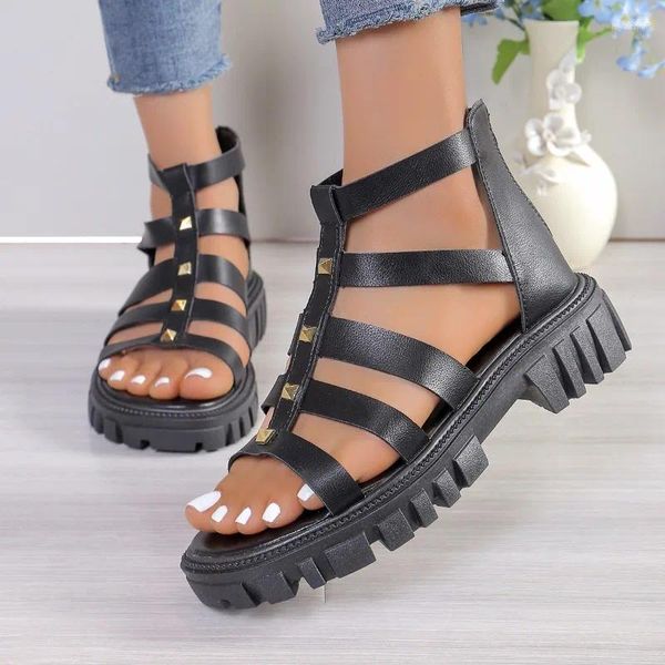 Сандалии Rome Shoes Hollow Platform Zapatos Mujer 2024 Tendencia Summer Mid Heels Beals Open Toe Cool Boots Sandalias Flip Flops