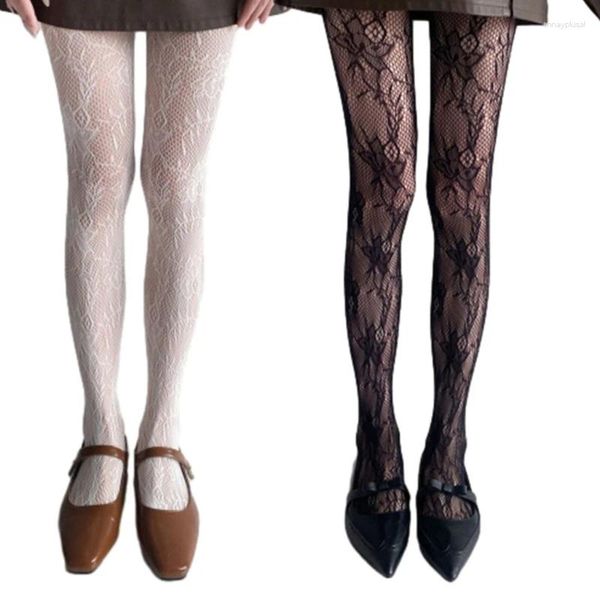 Donne calzini giapponesi sexy sexy svuotato a pezzi collant neboschi di fiore vintage jacquard leggings jk