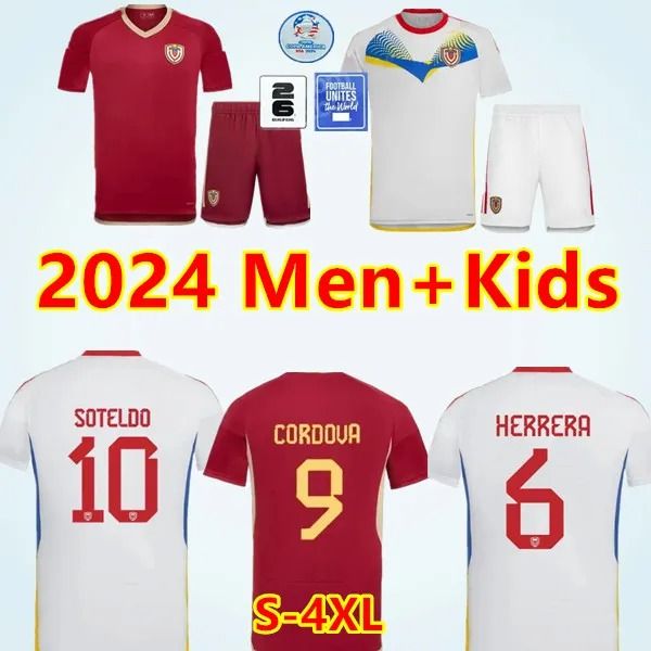 2024 2025 Venezuela Futebol Tese nacional Jersey Home masculino Red fora Camisetas White Copa America Cordovar Sotel Dorin Kombelo Sousa Terno Infantil