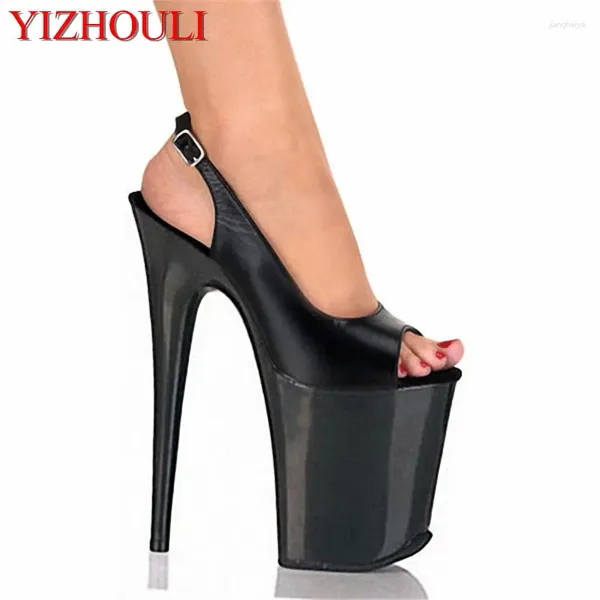 Dans ayakkabıları 20 cm yüksekliğinde, seksi ve balık ağız slingback sahne ile uzun süren lake sandaletleri uzun boylu