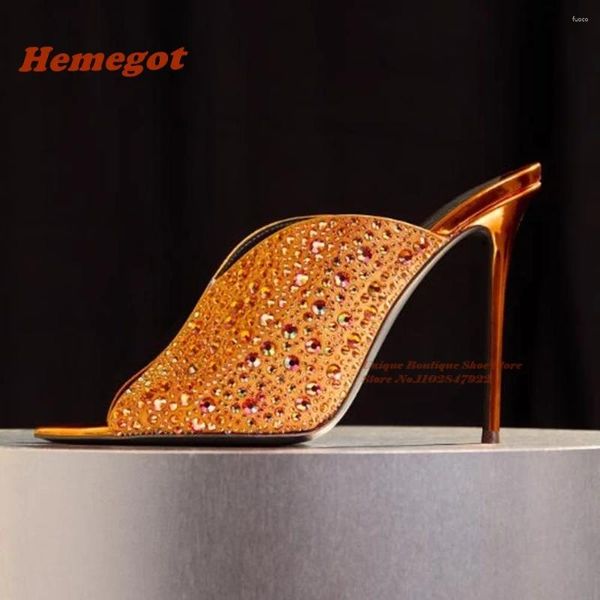 Hausschuhe Orange Strasssteine Maultiere Pointy Toe Pvc Stiletto Heels im Sommer 2024 Frauenschuhe elegante Party sexy