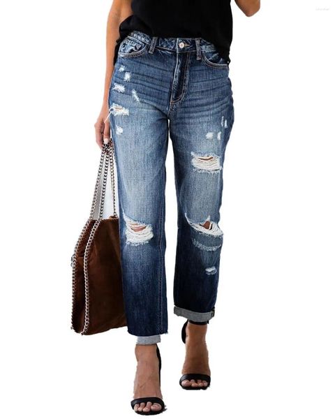 Jeans femminile 2024 strappato con la vita alta retrò per donne mamme pantaloni di jeans femme fidanzato sciolte pantaloni signore signore