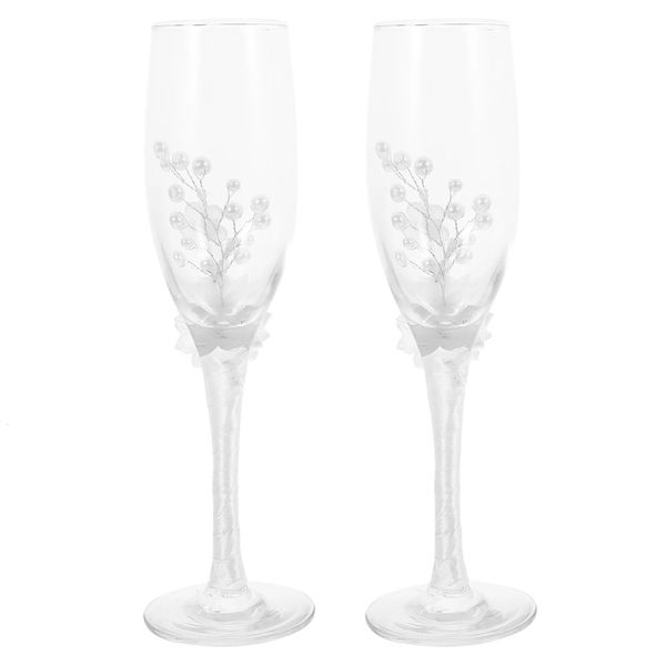 2 PCs Rhinestone Pearl Cup Home Forniture Decoração Drinkwarware de vidro Glassky Gifts Party Party Bride and Groom 240430