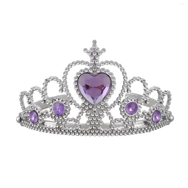 Haarzubehör Frau Hochzeit Faux Strass Crown Stirnband Silber Ton lila lila