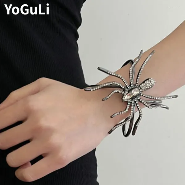 Bangle Modern Jewelry Cool Design Crystal Open Metal Big Spider Bracelets Cuff для женщин.