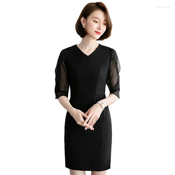 Vestidos de festa Moda Mulheres Verão Summer Black Halve Manga Office Office Work Work Use OL Styles