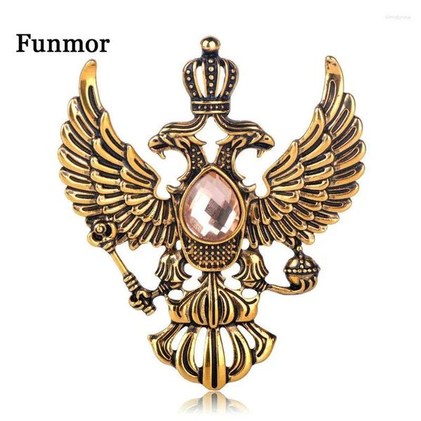 Бруши Funmor Vintage Russian National Emblem Shape Antique Gold Color Clorestone Brooch Женщины мужские сувенирные подарки лацка