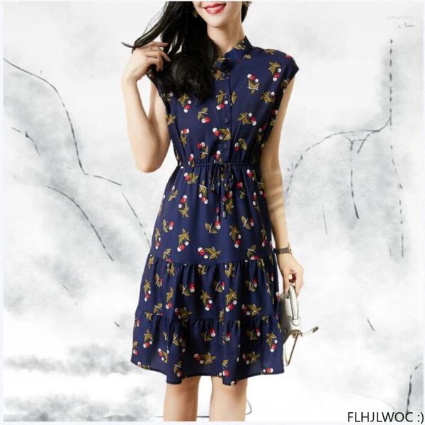 Vestidos casuais namorado fofo desgaste mulher férias sem mangas corea Japão bagunçado meninas doces pequenas estampas florais Retro Dress Vestage