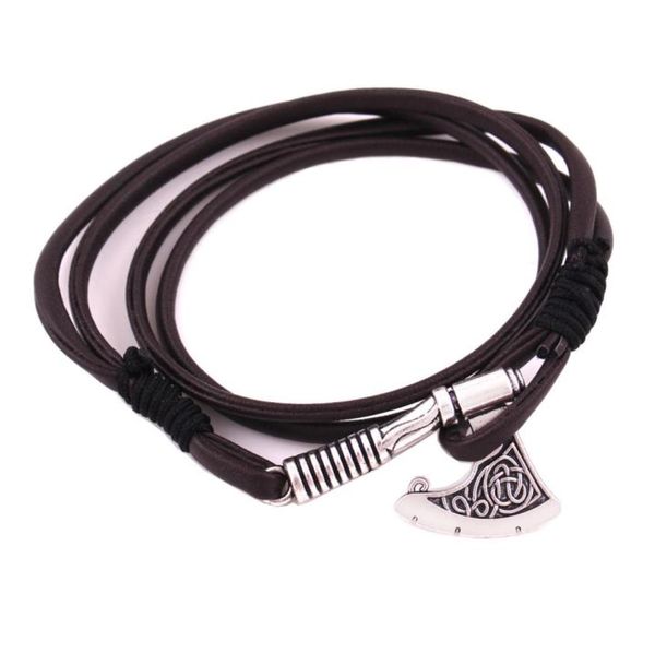 2018 Fashion Silbercharm Leder Trinket Viking Amulett Slawisches Schwert Axt Anhänger Schild Anhänger Armband Schmuck 9460039