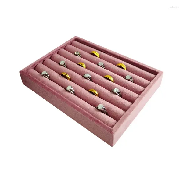 Schmuckbeutel rosa Samt -Display -Tablett -Gitterschlitz -Slot -Design Palette Tragbare Organisatorringe Ohrringe Rechteckige Schubladen -Lagertafel