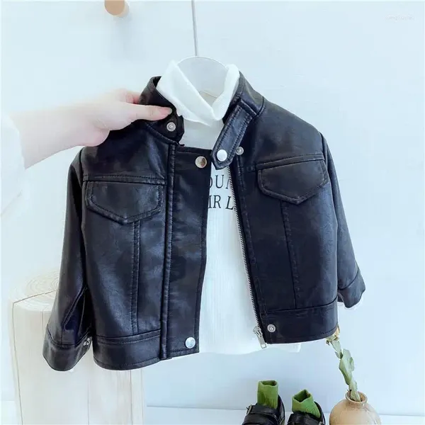 Jackets Kids Leder Jacke für Jungen Frühling Herbst Vollhülle Schwarze PU Zippermantel Mädchen Outwear 1-8 Jahre Kinder Kleidung xmp77