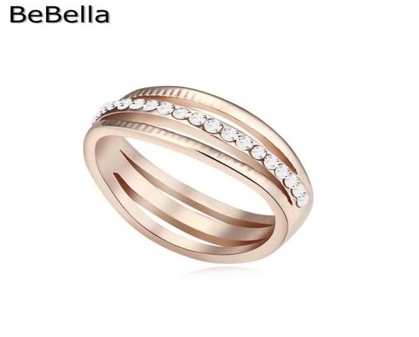 Обручальные кольца Bebella 4 Colors Geometric Crystal Rose Ring Кольцо для взаимодействия с подлинными чешскими девочками Рождественский подарок 5368210