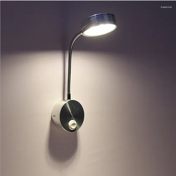 Duvar lambası Modern Monte Led Okuma Işık 7W Gümüş/Siyah Yumuşak Kol Sconce Yatak Odası Çalışma Kitabı Switch Work