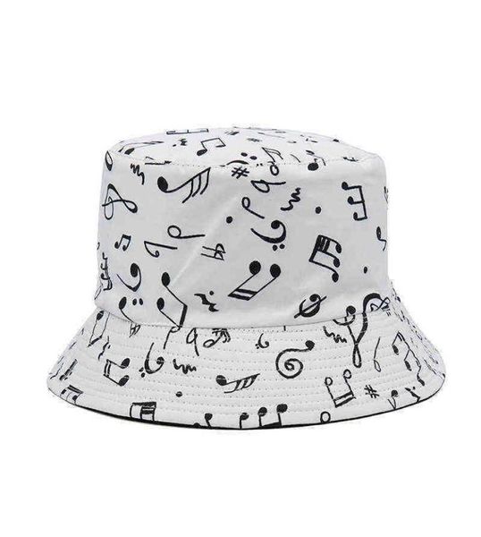 Stingy Brim Hats Fashion White Music Note Bucket Sun Caps Hip Hop Man Womens Visser 2203304355739