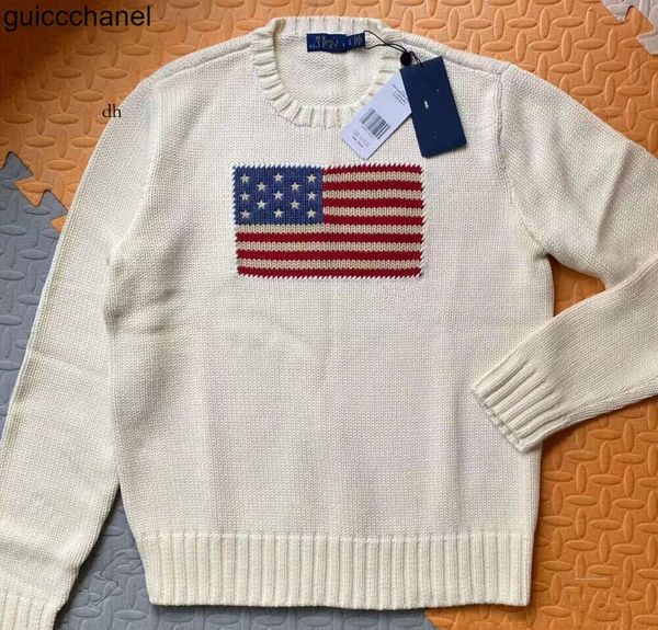 Nuovo SS Ladies maglione a maglia a maglia American Flag American High End Fashion Brand Comfort Cotton Pullover Mens 14