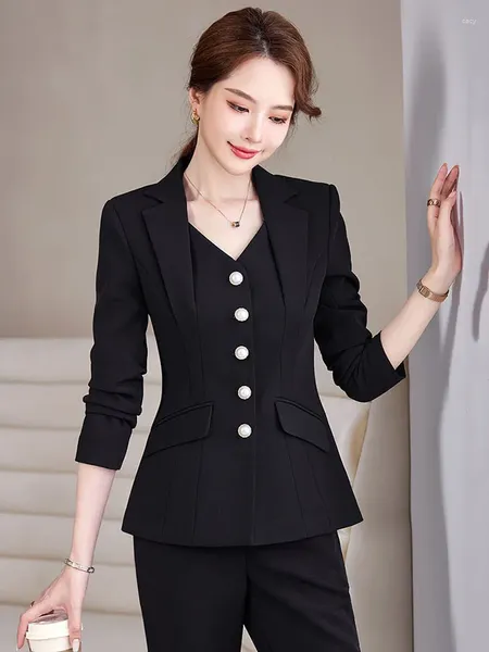 Frauen zweisteuelischer Hosen Büro formelle Uniform -Designs Frauen -Geschäftsanzüge Hose mit Jacke Mantel Professionelle Arbeit tragen Blazer Set Set