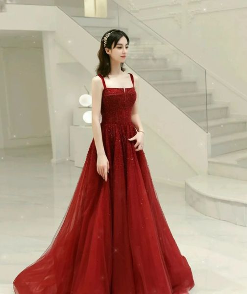 Rote Luxuskleider Fashion Ladies Partydress Gallus mit Diamond A-Line formelle sexy Abendkleider für Frauen Hochzeit 240424